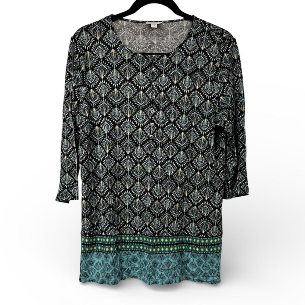 J. Jill Black and Teal Patterned Tunic